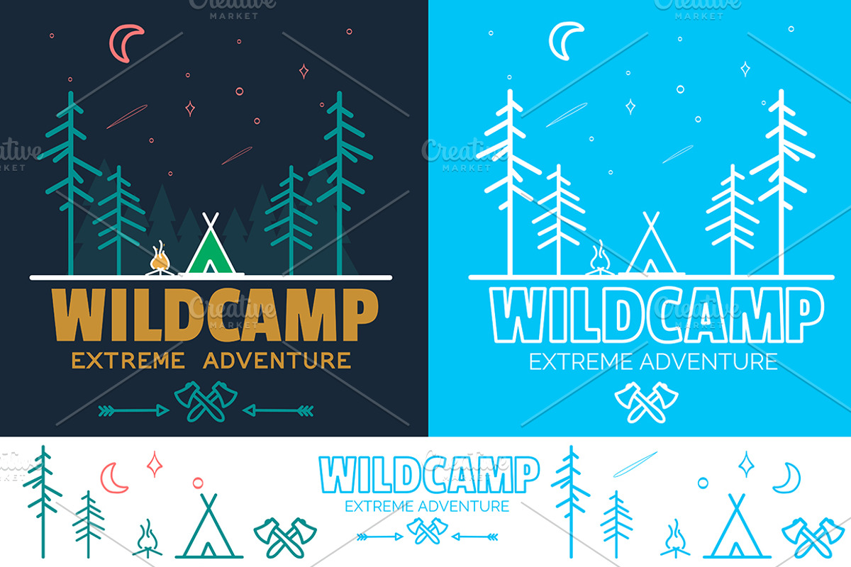 Outline Camping Labels + Elements, a Background Graphic by 2dvillShop (Photo 1 of 13)