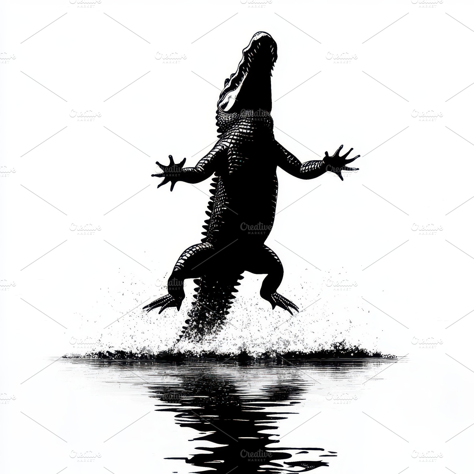 Alligator leaping from water black a, an Animal Photo by Pixeness Studio