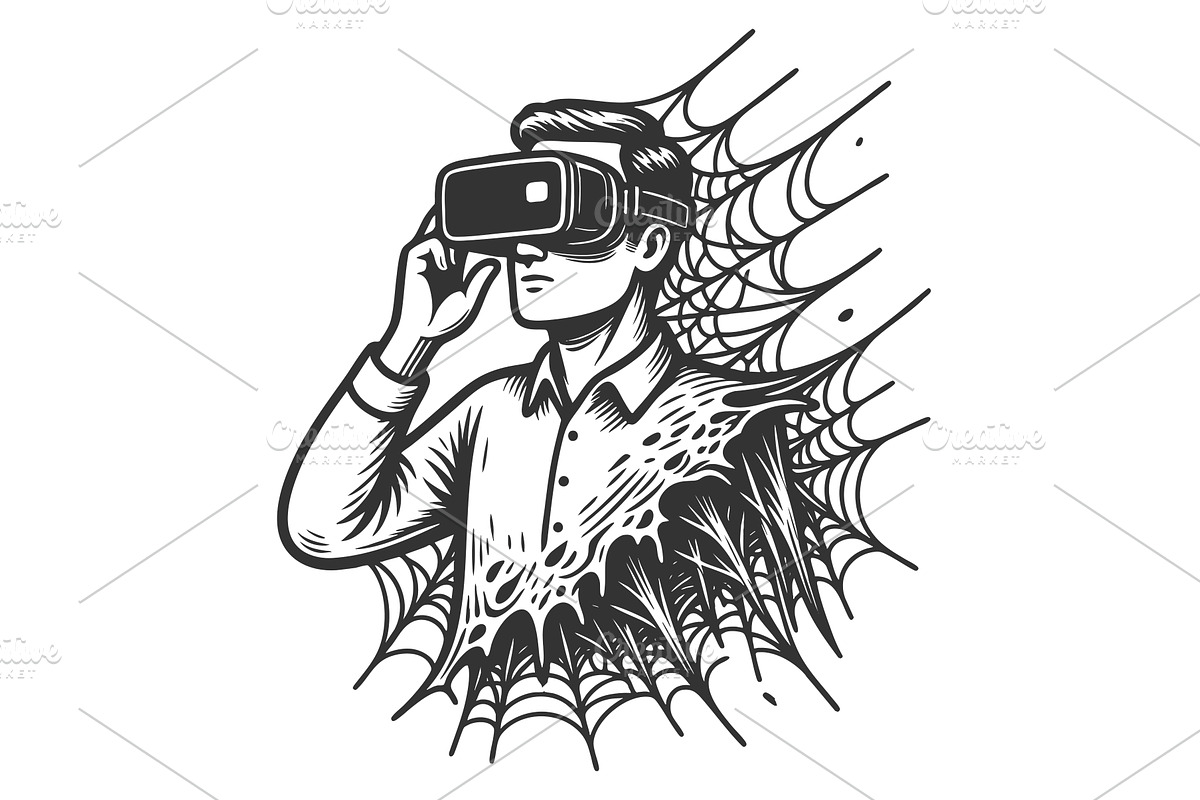 Man Dissolving into Virtual Reality, a Technology Illustration by AlexArt