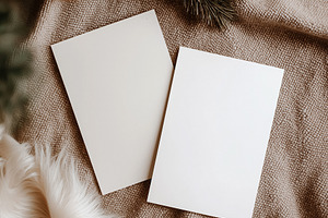 Blank Christmas invitation cards with pine branch and fur creating a cozy holid, a Holiday Photo by Studio ANNA