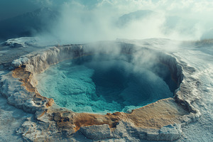 A geothermal hot spring with vibrant blue water surrounded by mineral deposits, a Nature Photo by Textures & Backgrounds
