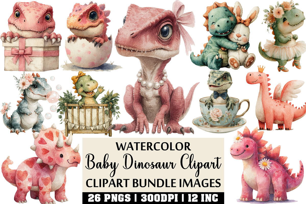 Baby Dinosaur Clipart Bundle, an Illustration by Craft Nest (Photo 1 of 4)