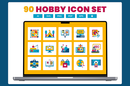 90 Hobby Icons, a Solid Icon by Flat Icons