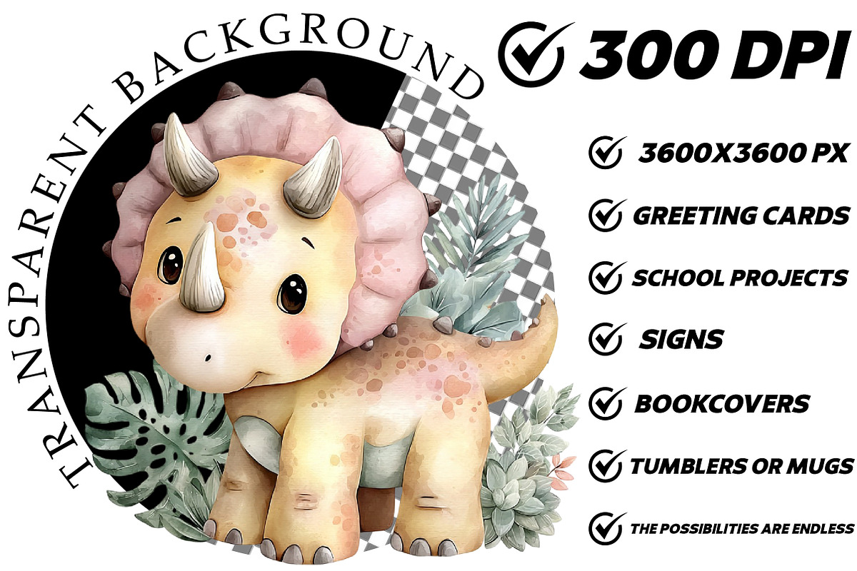 Dinosaurs watercolor clipart, an Illustration by DreamCafeArt (Photo 2 of 7)