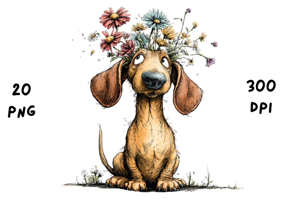 Whimsical Floral Dachshund, Cute Dog, an Animal Illustration by GiraffeCreative (Photo 12 of 20)