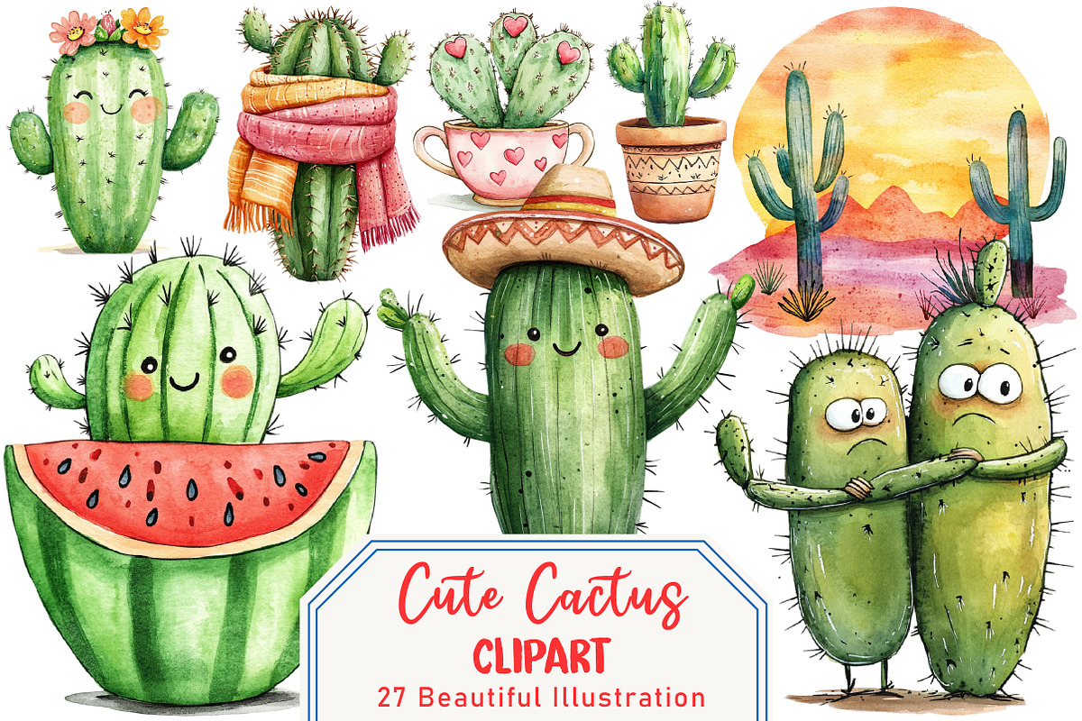 Cactus Doodle Sublimation Clipart, an Illustration by OK Design (Photo 1 of 5)