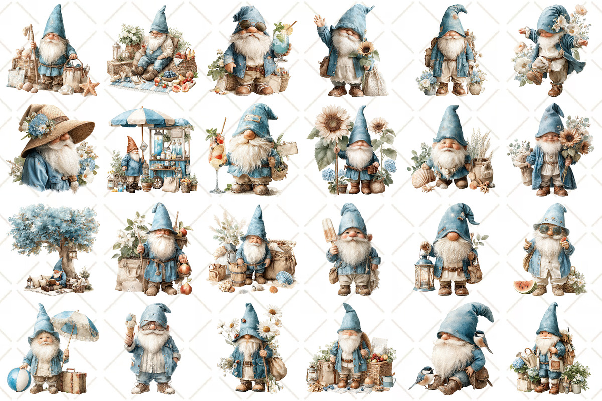 Watercolor Summer Gnome Clipart, an Illustration by Black Bird Studio (Photo 2 of 5)