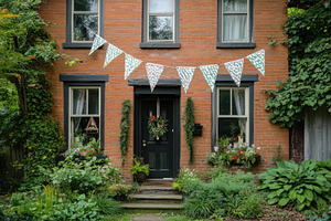 Quaint brick house adorned with fest, a Photo by Iftikhar Alam