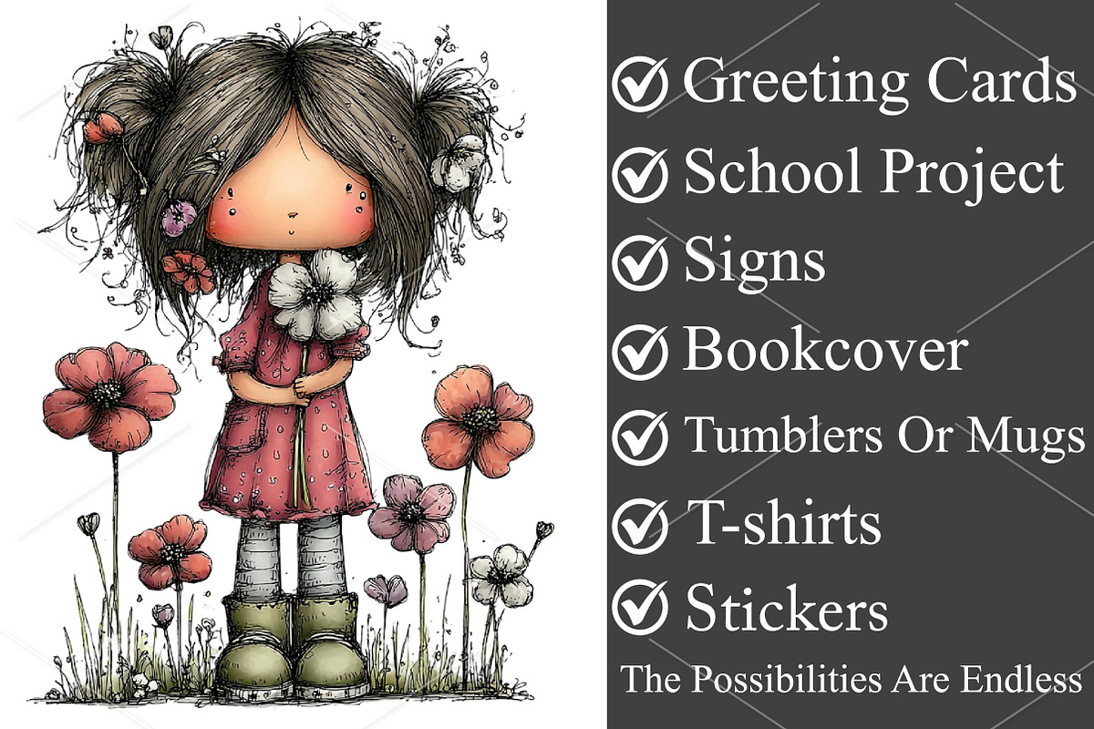 Watercolor Girls with Flowers PNG, a Seasonal Illustration by Canvas Craft (Photo 3 of 7)