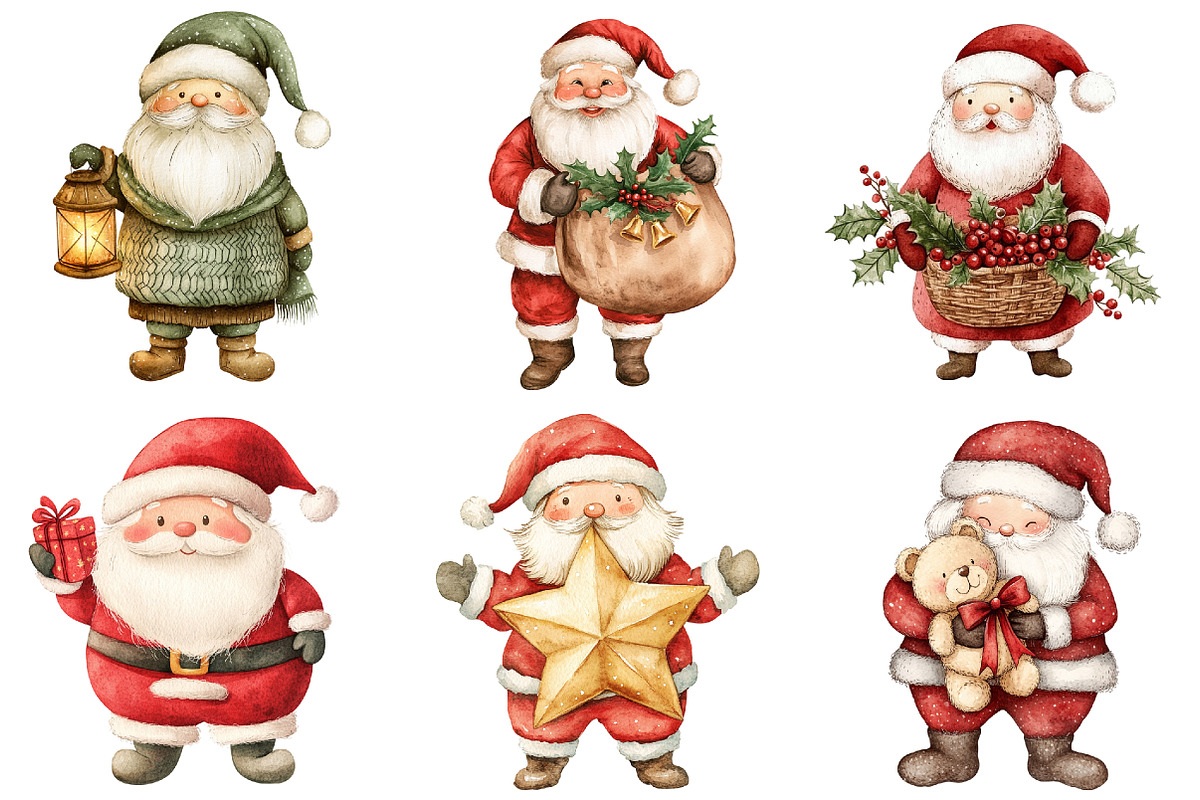 Cute Santa Claus Christmas Clipart, a Seasonal Illustration by CitraGraphics (Photo 2 of 7)