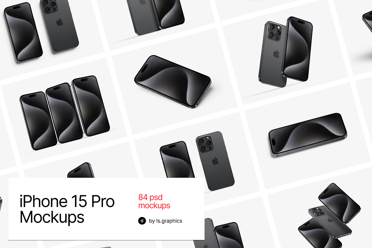 iPhone 15 Pro Mockups, an iPhone Mockup by ls.graphics (Photo 1 of 9)
