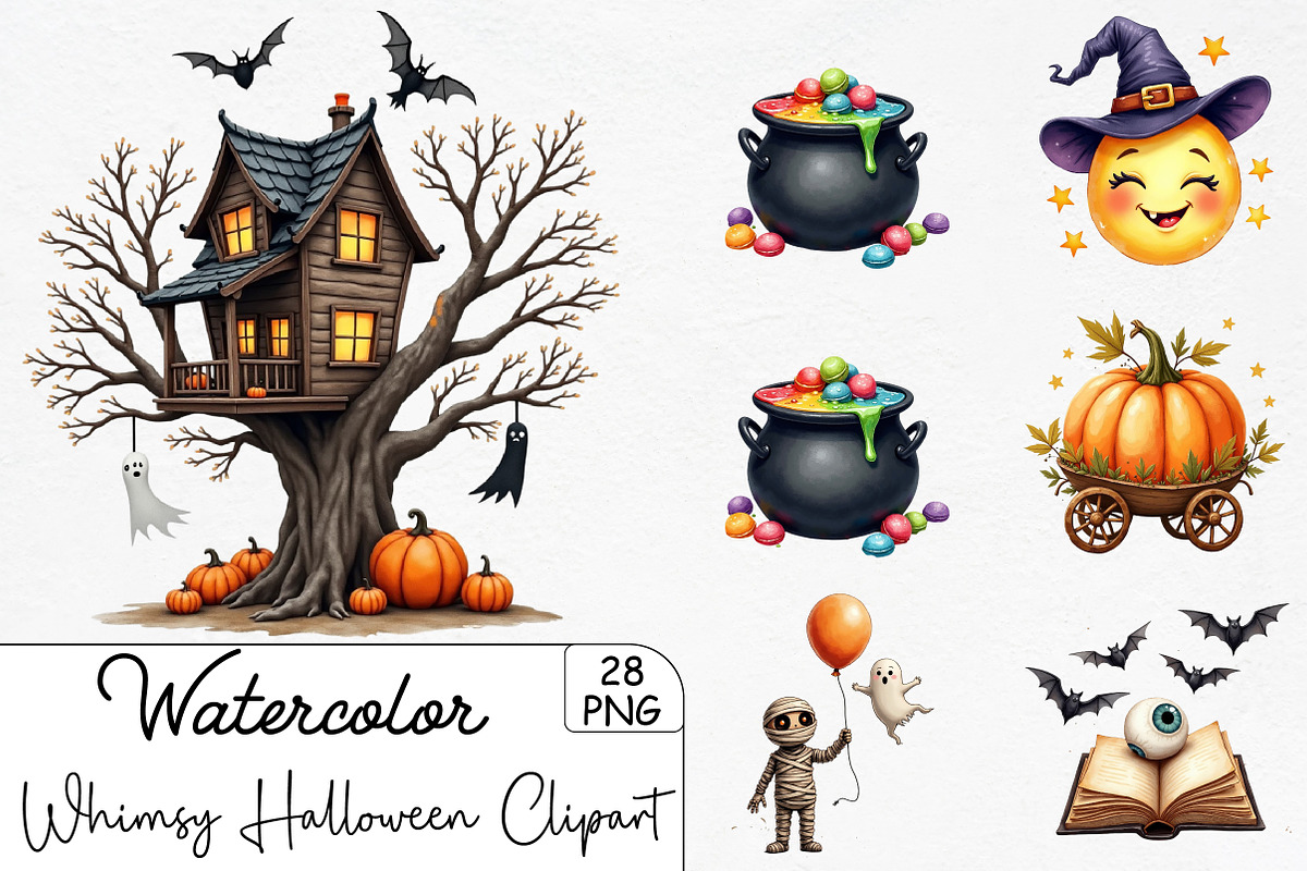 Whimsy Halloween Clipart, an Illustration by CrexoraLab (Photo 1 of 5)