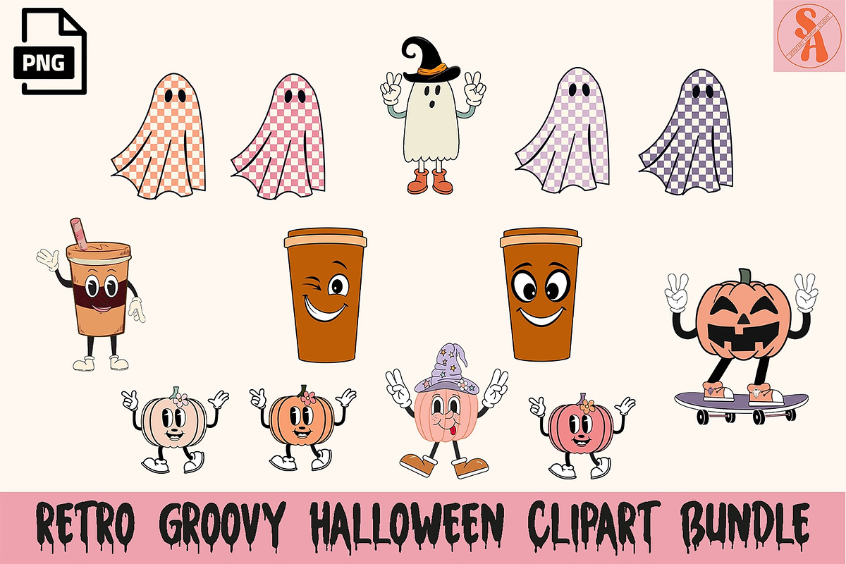 Retro Groovy Halloween Clipart PNG, an Object Graphic by RETROVIBZDESIGNS (Photo 5 of 6)