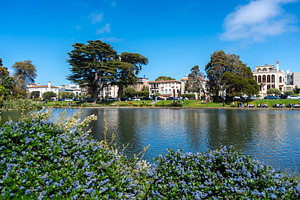 Pond at Palace of Fine Arts with scenic houses, San Francisco, U, an Architecture Photo by GoodGoods