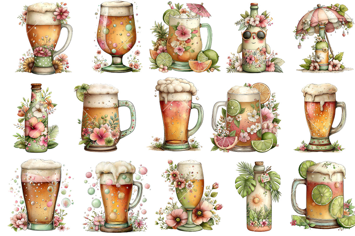 Whimsical Summer Beer Clipart, an Illustration by OK Design (Photo 3 of 6)