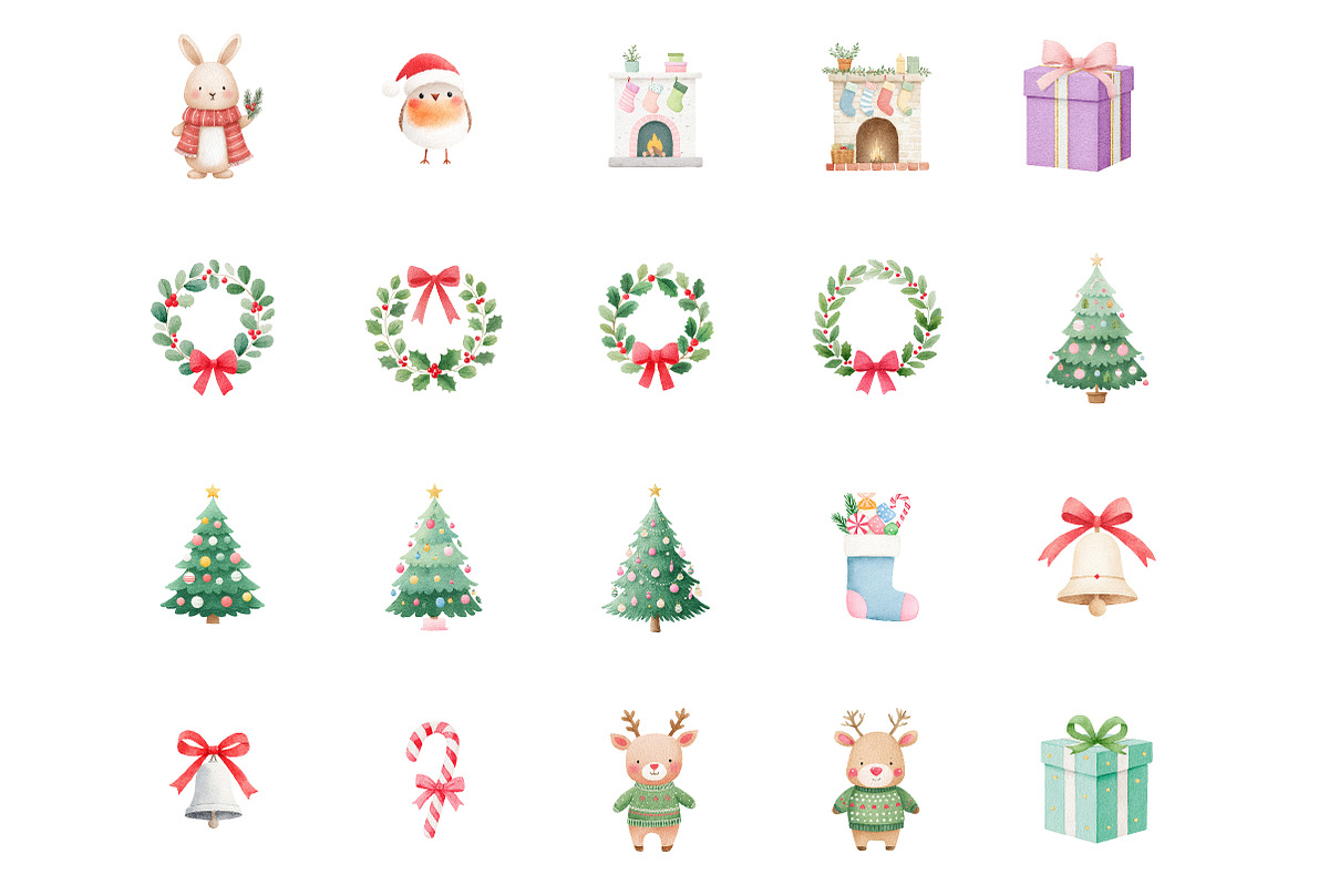 Watercolor cute christmas clipart, an Illustration by Designworld (Photo 4 of 5)