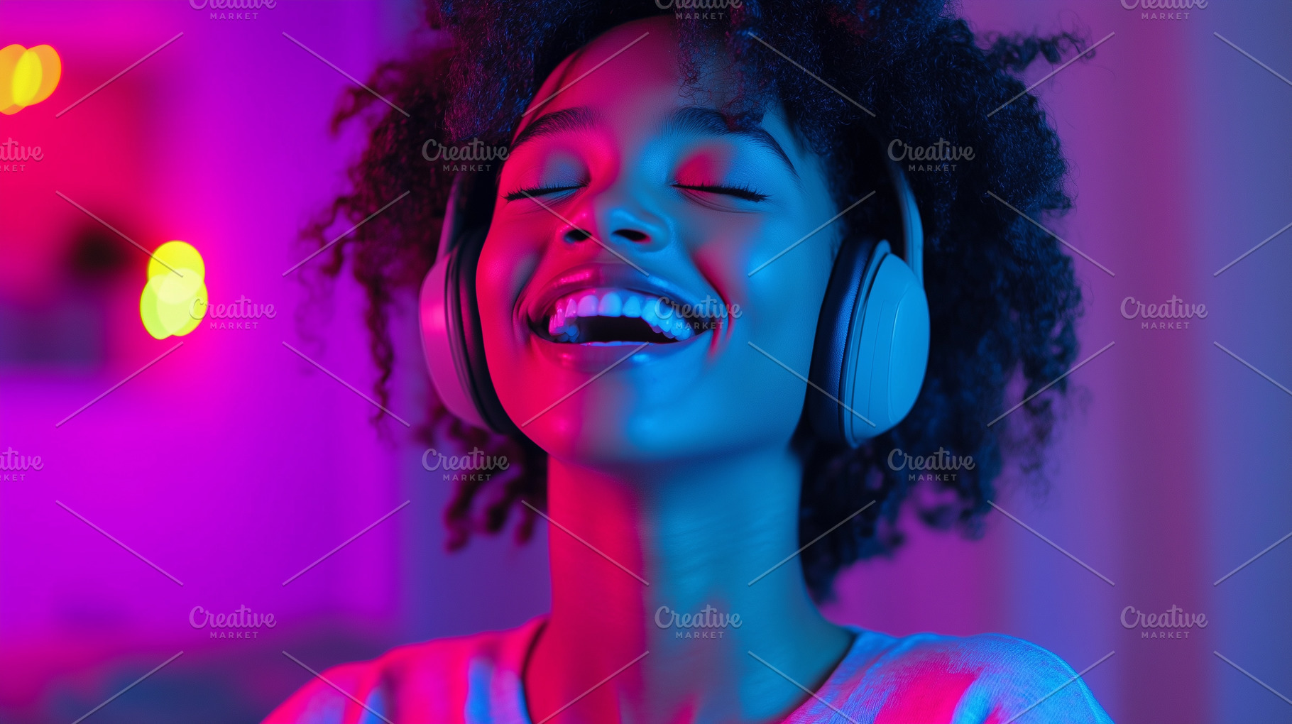 Cheerful woman with afro enjoys, a Person Photo by MistyDay