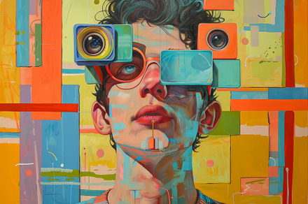 Painting of a man with a camera moun, a Photo by Iftikhar Alam