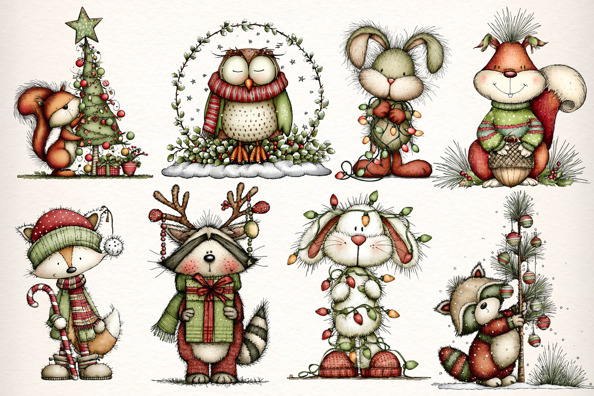 Woodland Christmas Animals Clipart, an Illustration by Dream Creation (Photo 4 of 7)