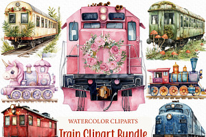 Watercolor Train Clipart Bundle, an Illustration by Craft Nest