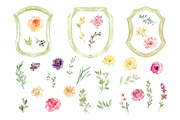 Watercolor Crests & Flowers & Frames, a Decorative Illustration by GraphicsDish (Thumbnail 2 of 4)