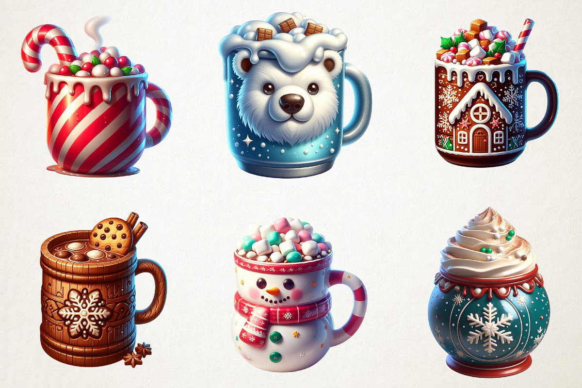Holiday Hot Cocoa & Mugs Clipart Set, an Illustration by RobertsArt (Photo 4 of 5)
