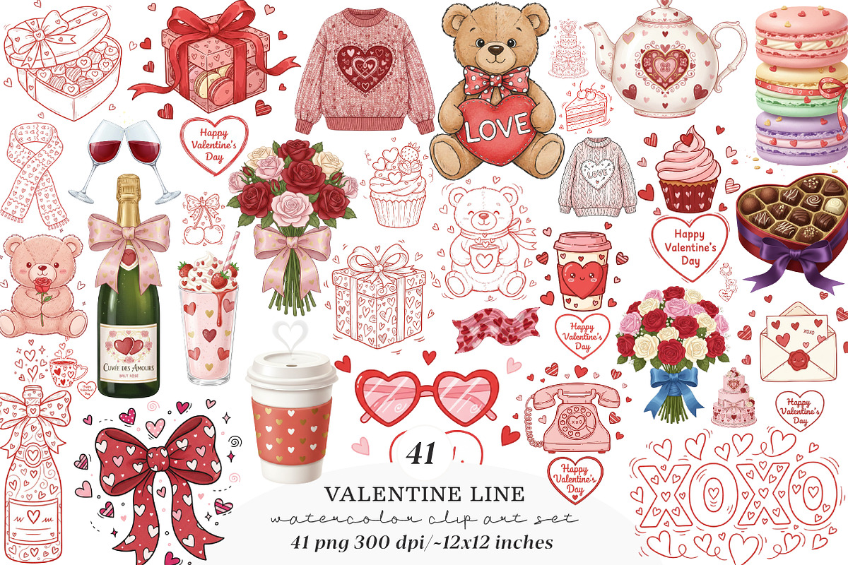 Valentine Hand-Drawn Line Art Bundle, an Illustration by SinaCreation (Photo 1 of 11)