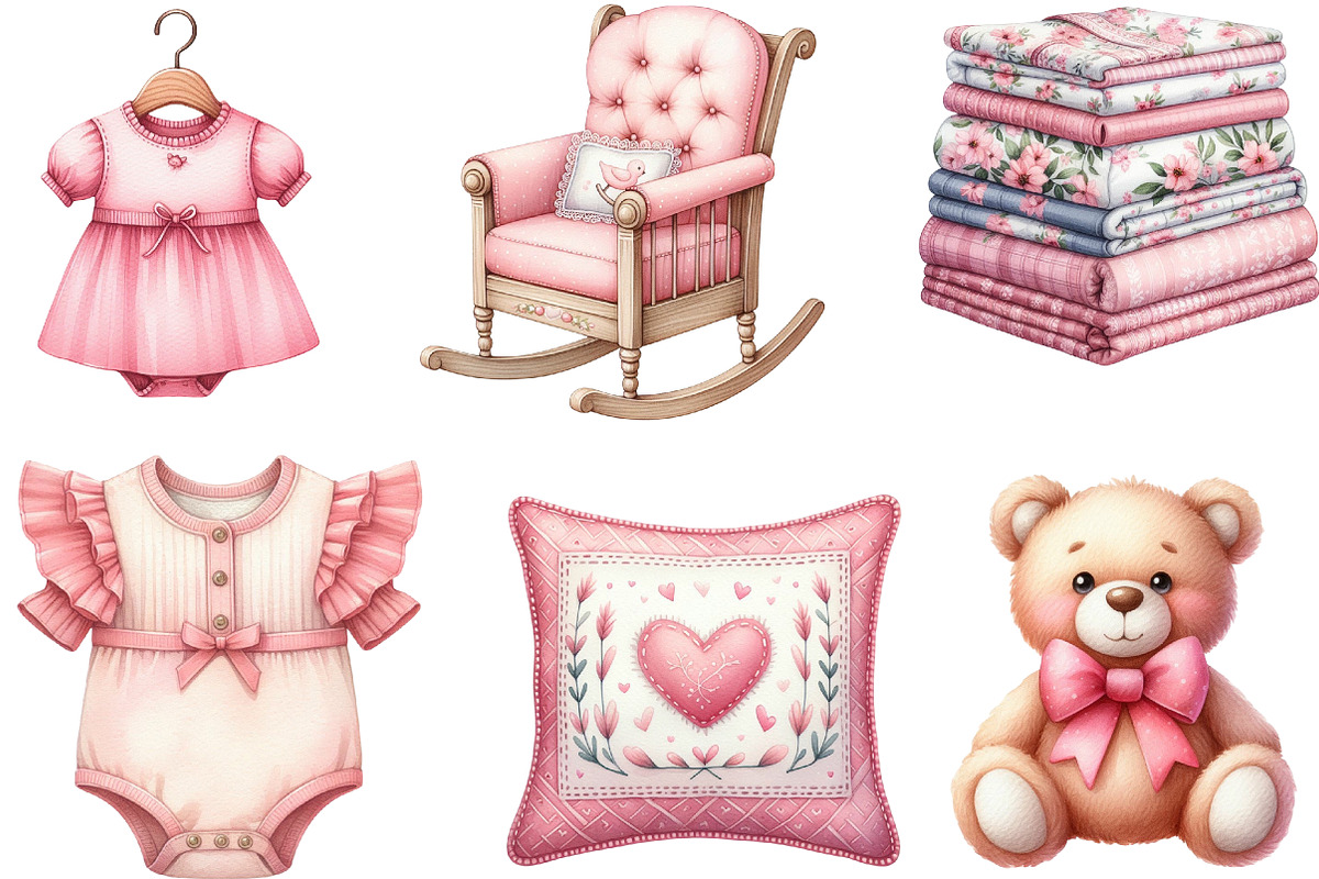 Pink Baby Girl Nursery Clipart, an Illustration by cherrydesign (Photo 2 of 3)