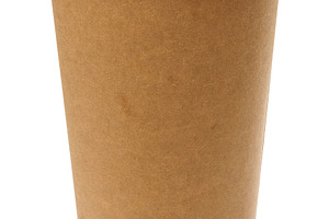 Empty disposable brown kraft paper cup, isolated background, a Food & Drink Photo by ndanko