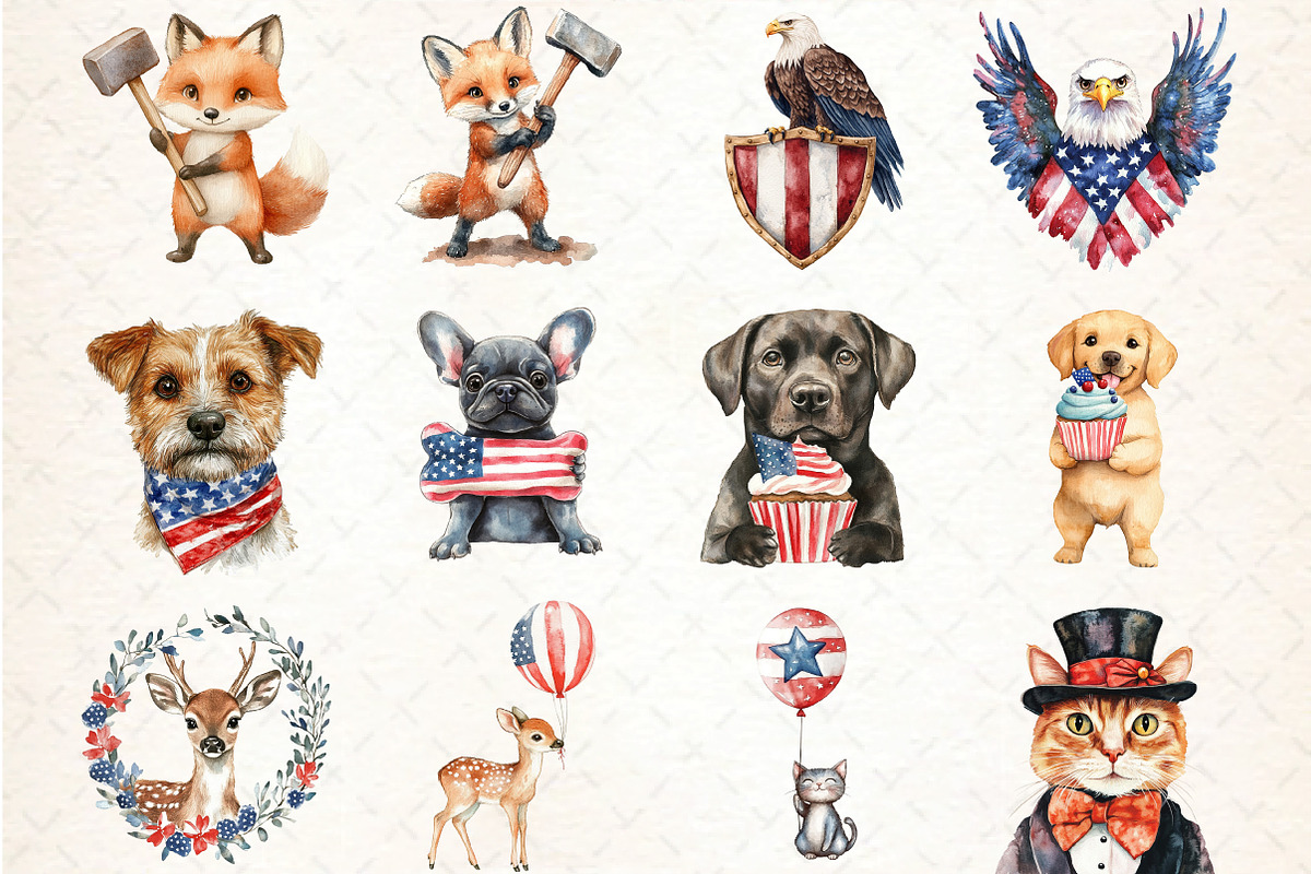 Watercolor Labor Day Animals Clipart, an Animal Illustration by DreamCafeArt (Photo 5 of 5)