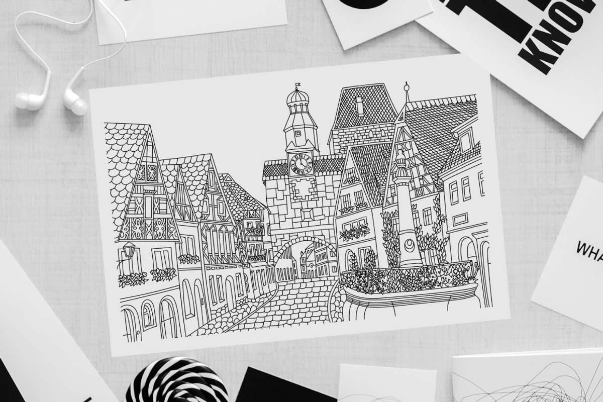 Cities coloring set - 12 pages, a Graphic by Lana Samokhina (Photo 2 of 14)