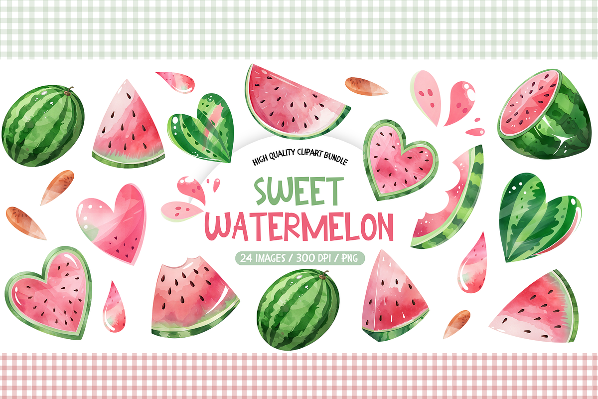 Pink Watermelon Clipart Bundle, an Illustration by TatiMockup (Photo 1 of 4)