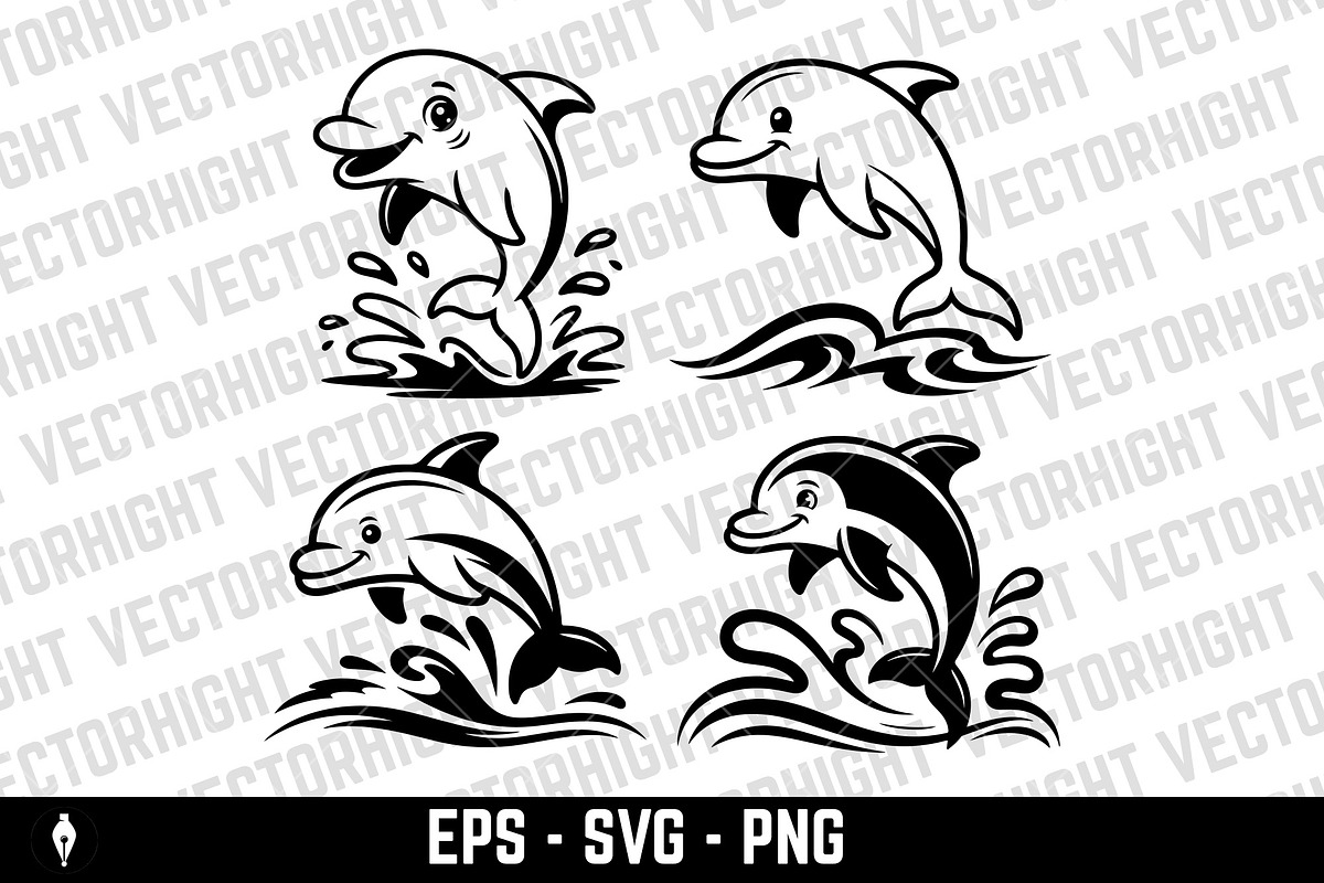 Cute friendly smiling dolphin, an Animal Illustration by Vectorhight (Photo 1 of 3)