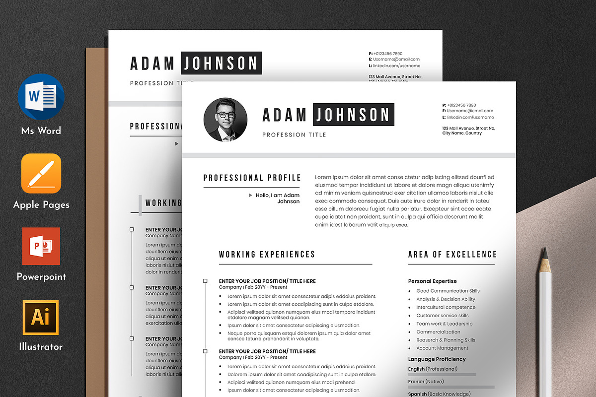 Clean Resume Cv Template Word Pages, a Resume Template by Tbunny (Photo 1 of 7)
