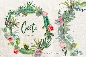 Cacti Watercolor Cactuses Clipart