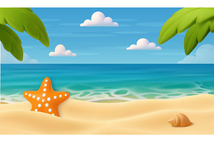 3D Tropical Beach with Starfish and, an Illustration by ModVector