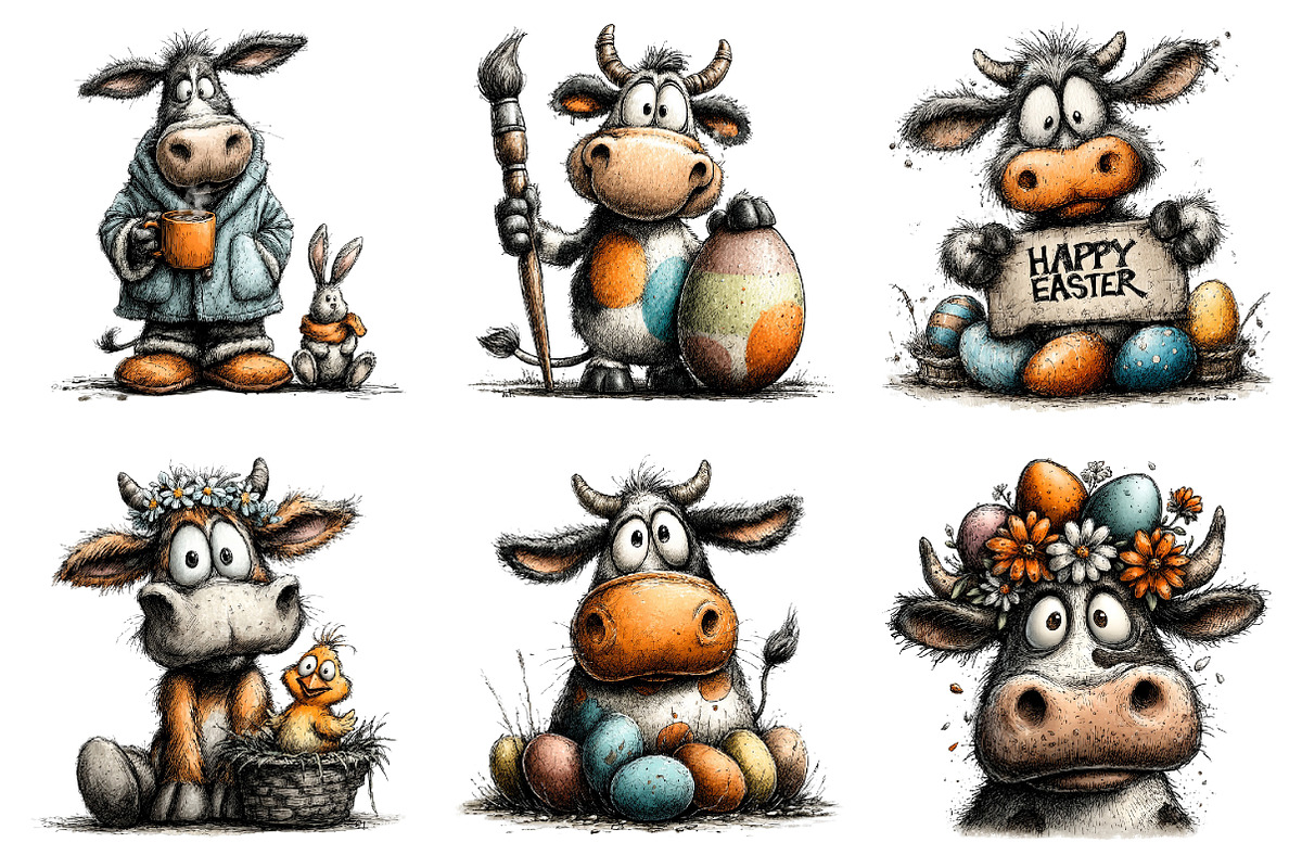 Funny Easter Cow Clipart, an Illustration by Dream Creation (Photo 2 of 6)