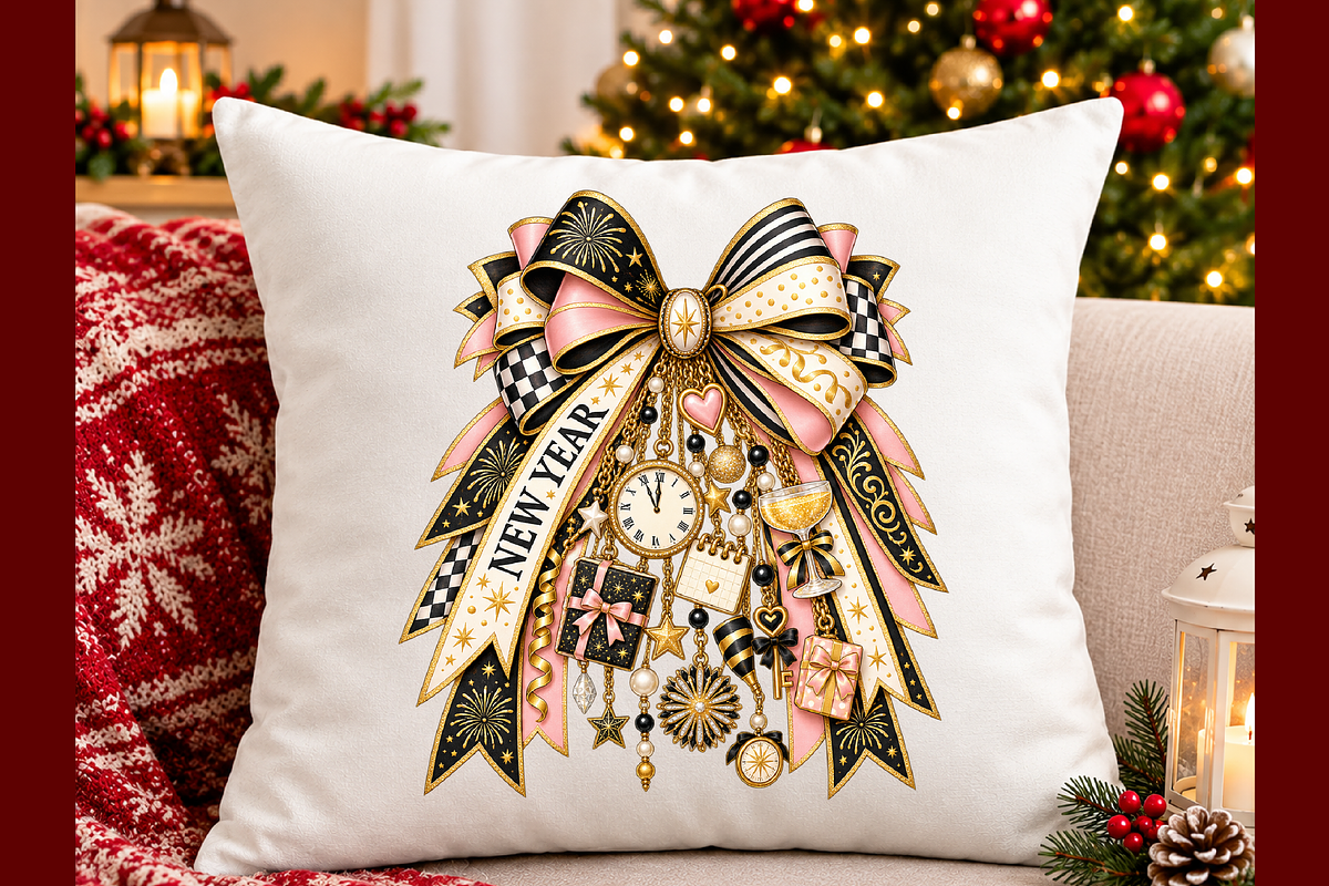 Luxurious New Year Bow Charm Cascade, a Seasonal Illustration by Printable Design Store (Photo 3 of 5)
