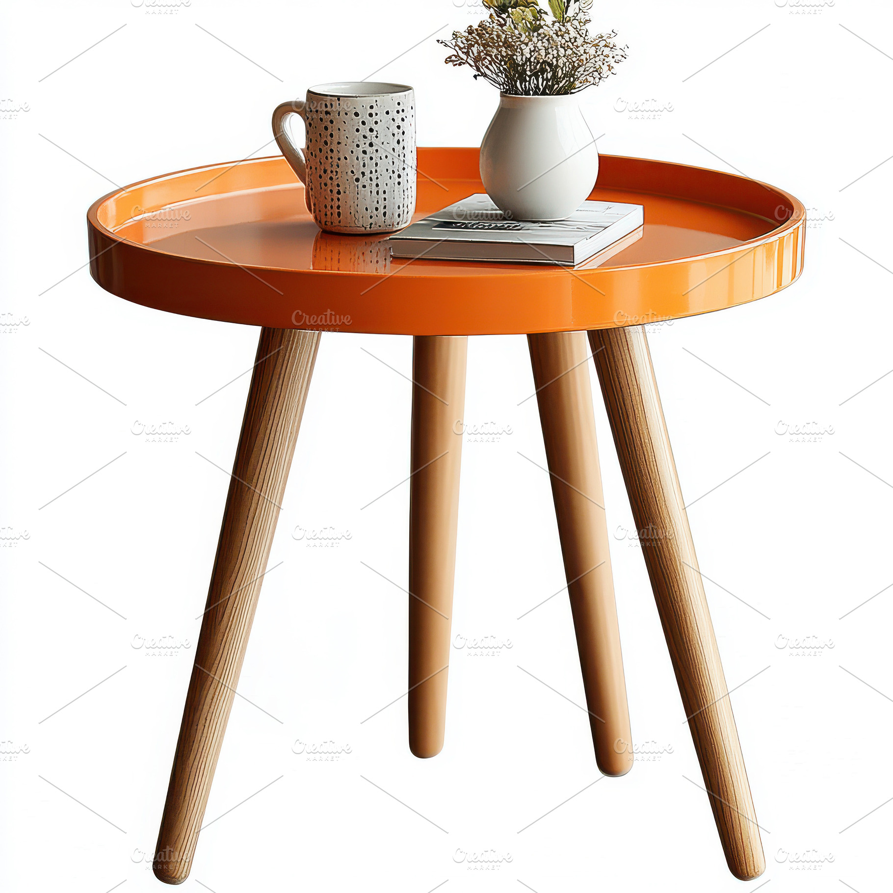 Orange side table with wooden legs m, an Abstract Photo by Pixeness Studio