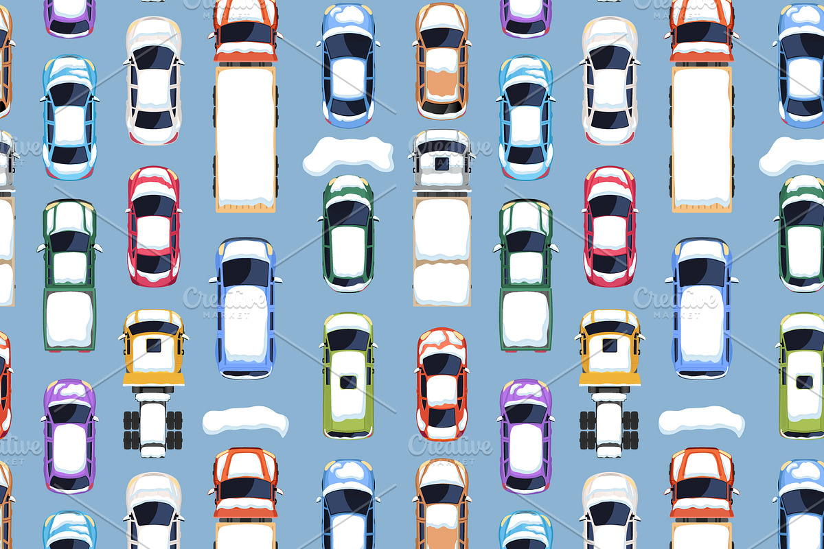 Winter cars and trucks top view, a Pattern Graphic by Yayasya (Photo 2 of 3)