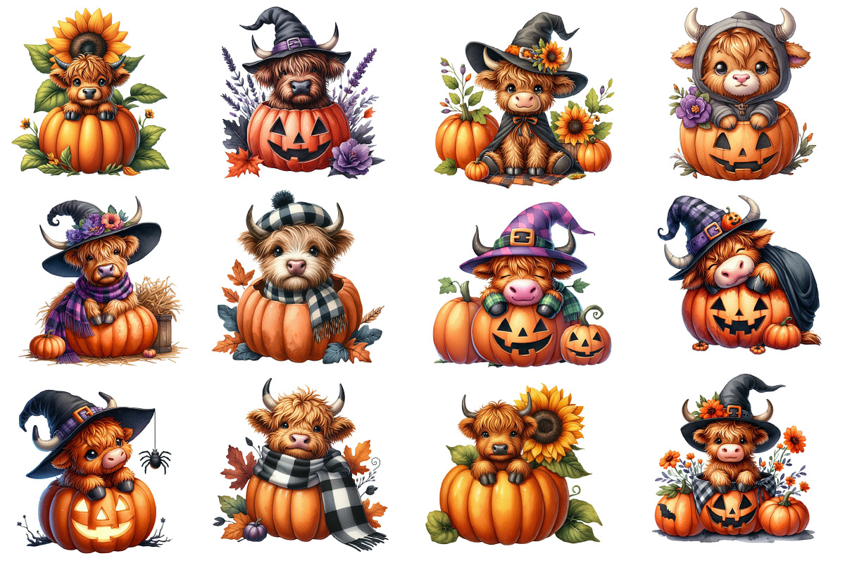 Halloween highland cow clipart, an Illustration by Designworld (Photo 3 of 6)