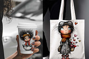 Cute Valentine Girls & Sweet Animals, an Illustration by one-touch (Thumbnail 2 of 9)