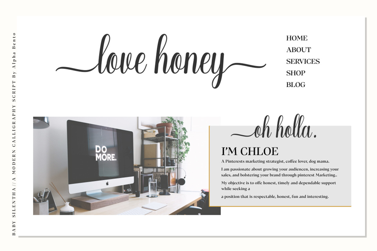 Baby Sillentha Script, a Script Font by Alpha Bento (Photo 9 of 11)