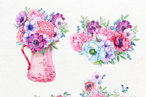 Flowers Bouquets.Watercolor