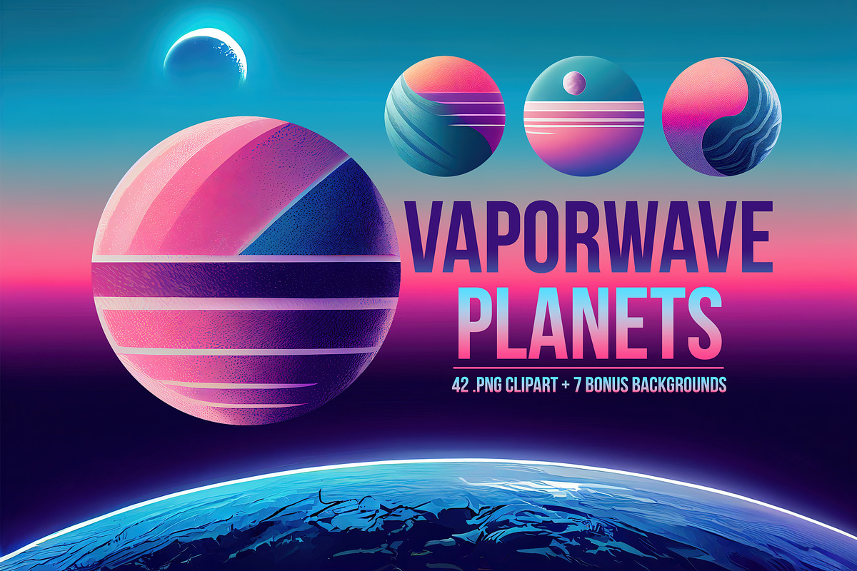 80s Vaporwave Planet Space Clipart, an Illustration by Paper Element (Photo 1 of 7)