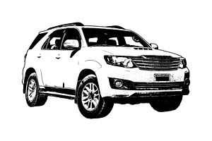 Isolated grpahic of white suv with muddy exterior, a Transportation Illustration by DanFLCreativo