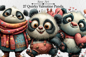 Quirky Valentine Day Panda Clipart, a Seasonal Illustration by Rose Art