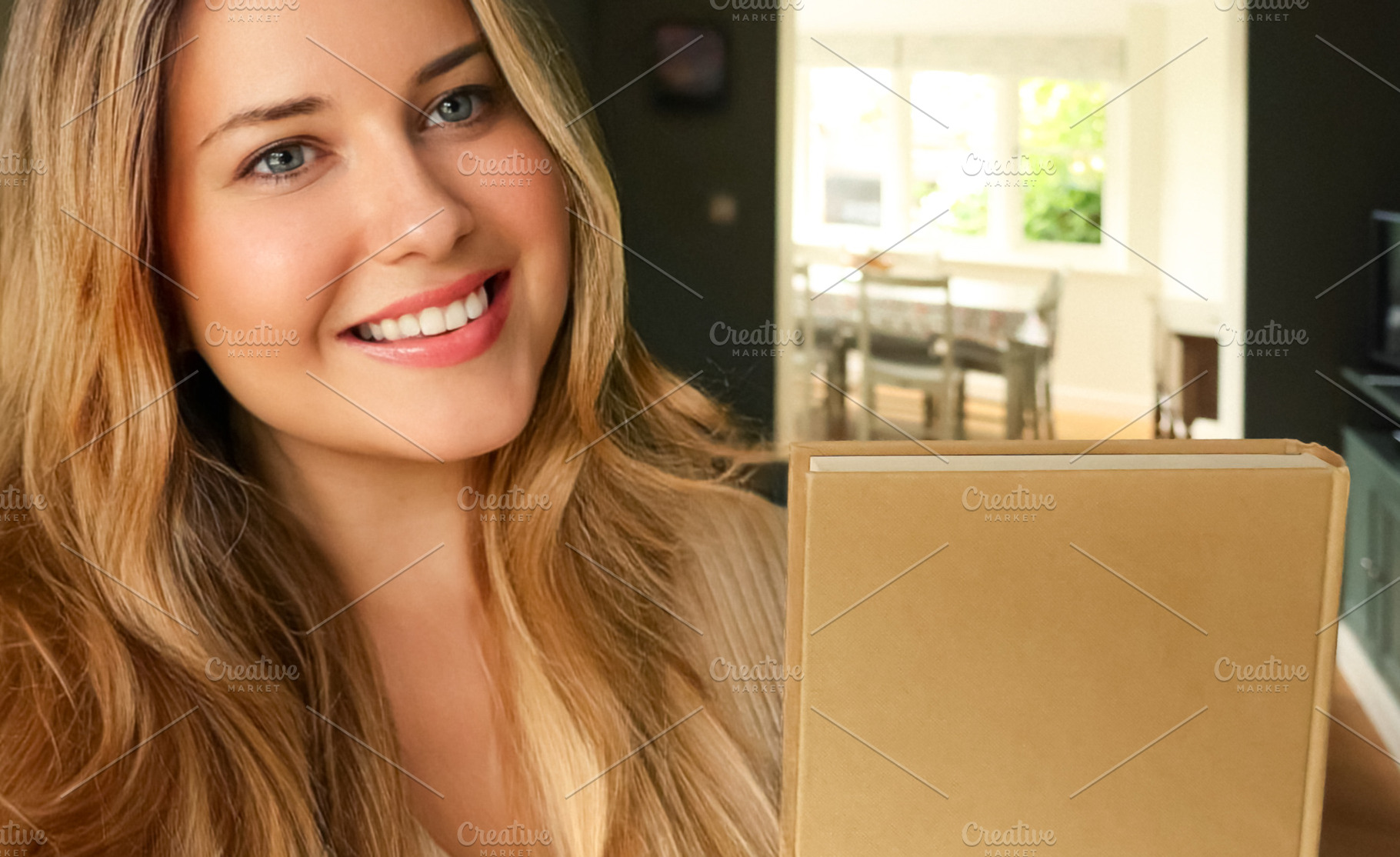 Happy woman receiving home delivery package, feeling joy and sat, a Person Photo by Studio ANNA