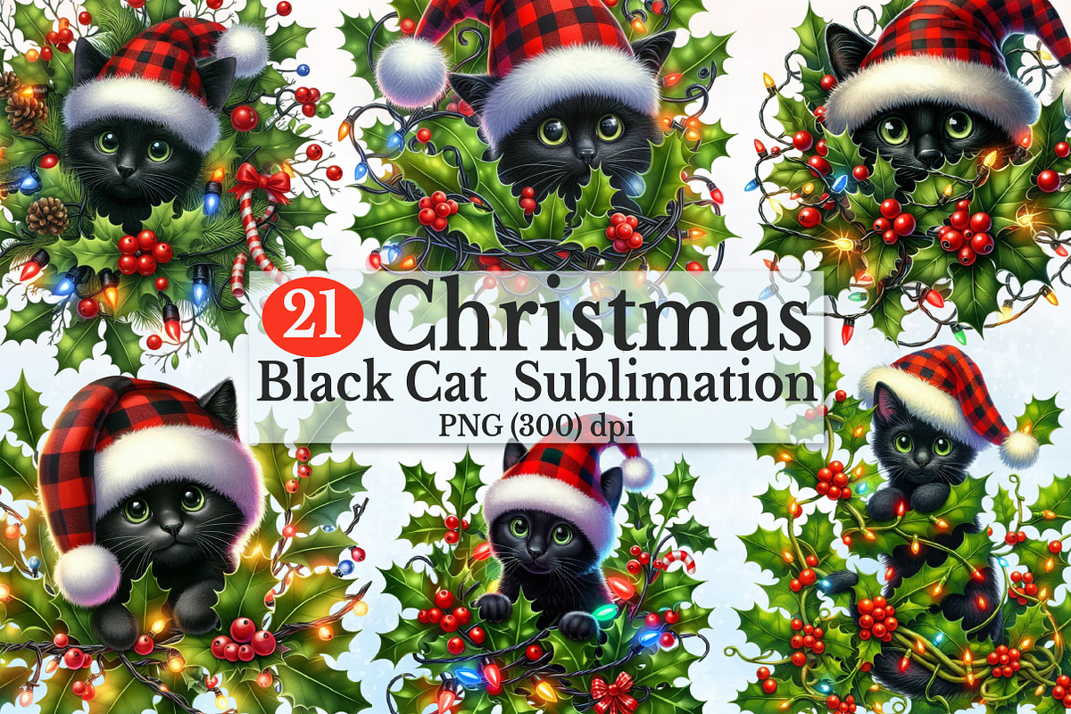 Christmas Peeking jungle Black Cat, a Seasonal Illustration by Rose Art (Photo 1 of 4)