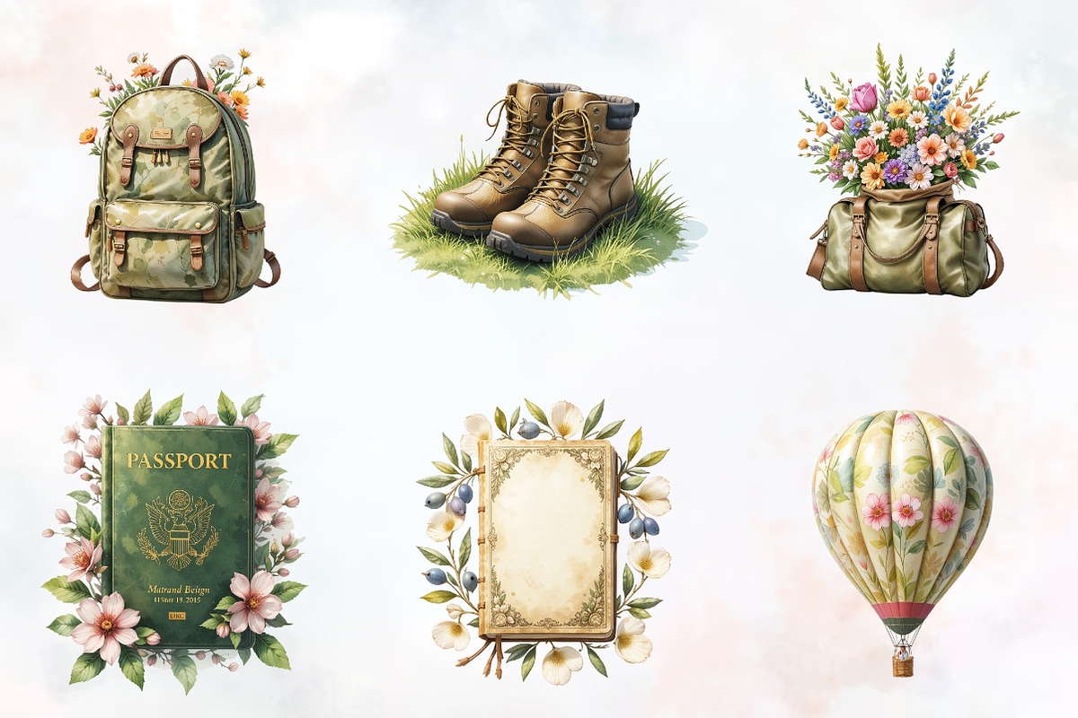 Olive Spring Travel Watercolor PNG, an Illustration by RobertsArt (Photo 4 of 8)